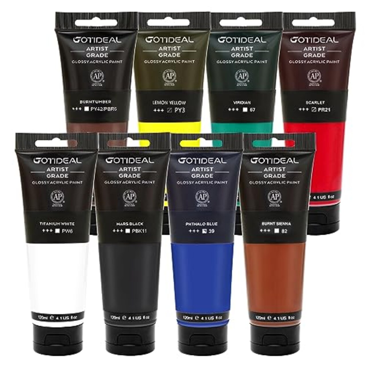 8 Primary Colors Craft Acrylic Paint Set,((120ml,4 oz) Rich Pigments Non-Toxic Washable, Professional Paint for Pouring on Canvas, Rocks, Ceramic, Fabric, Leather, Ideal for Artist, Adults